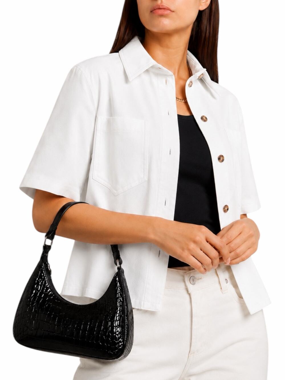 By Far Baby Amber Bag Black Circular Croco Embossed Leather Handbag